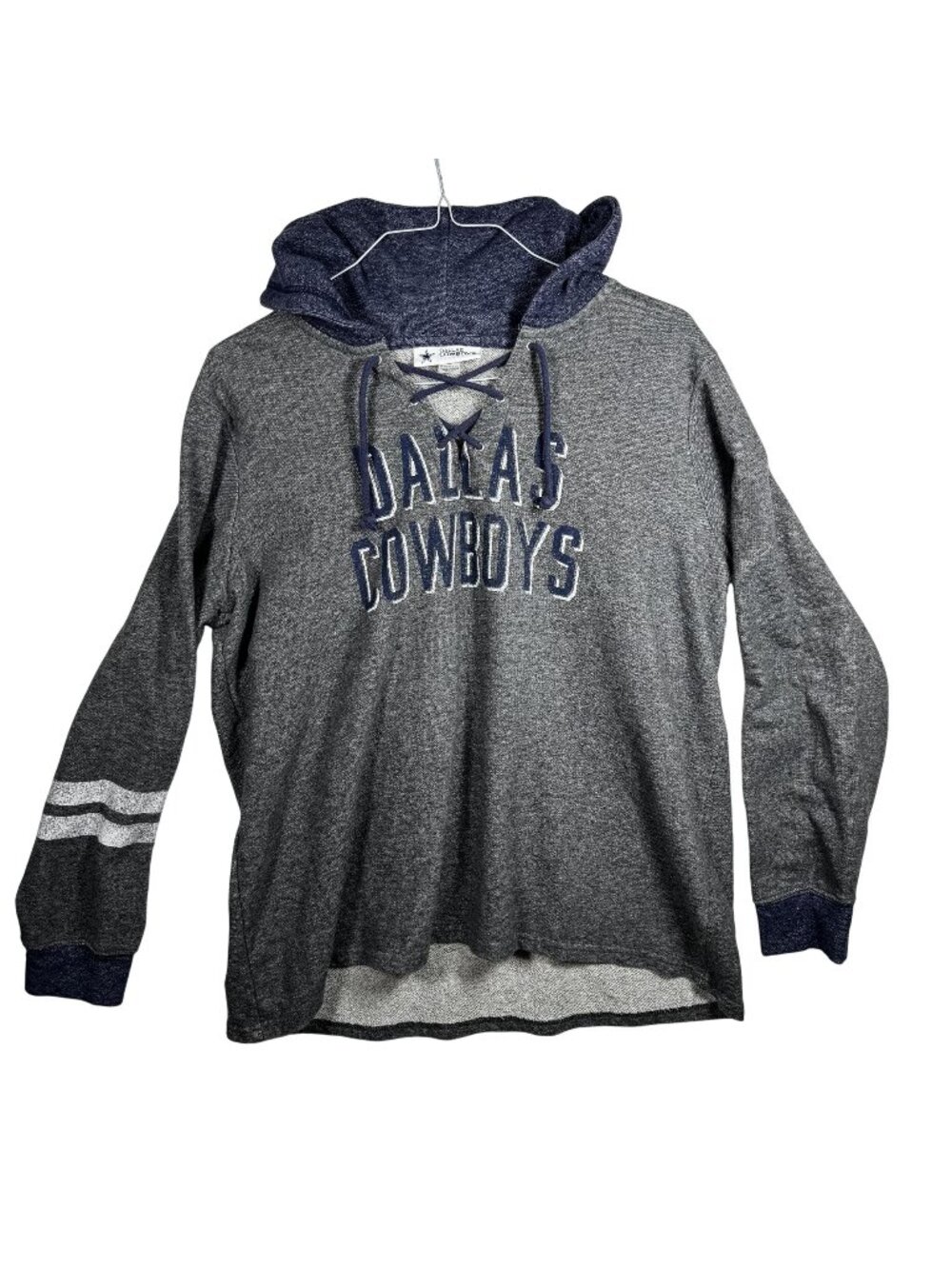 Dallas Cowboys Authentic Lace-Up Hoodie XXL Gray & Navy Womens Long Sleeve
